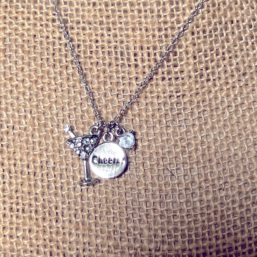 🍸3 Cheers Martini Glass Genuine CZ & Crystal Necklace by Cookie Lee - Picture 7 of 12